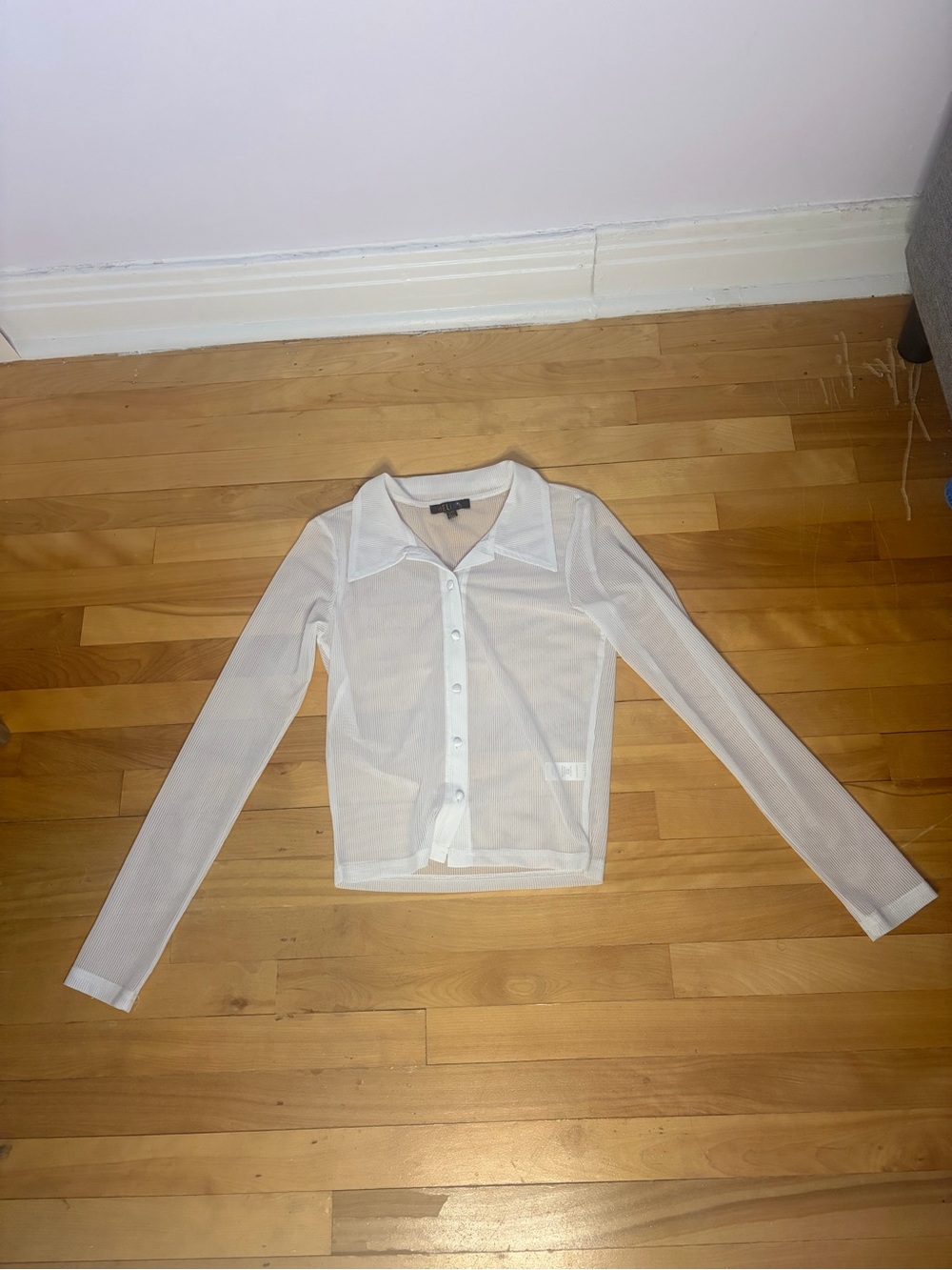 Delia’s Sheer White Button-Up Mesh Top